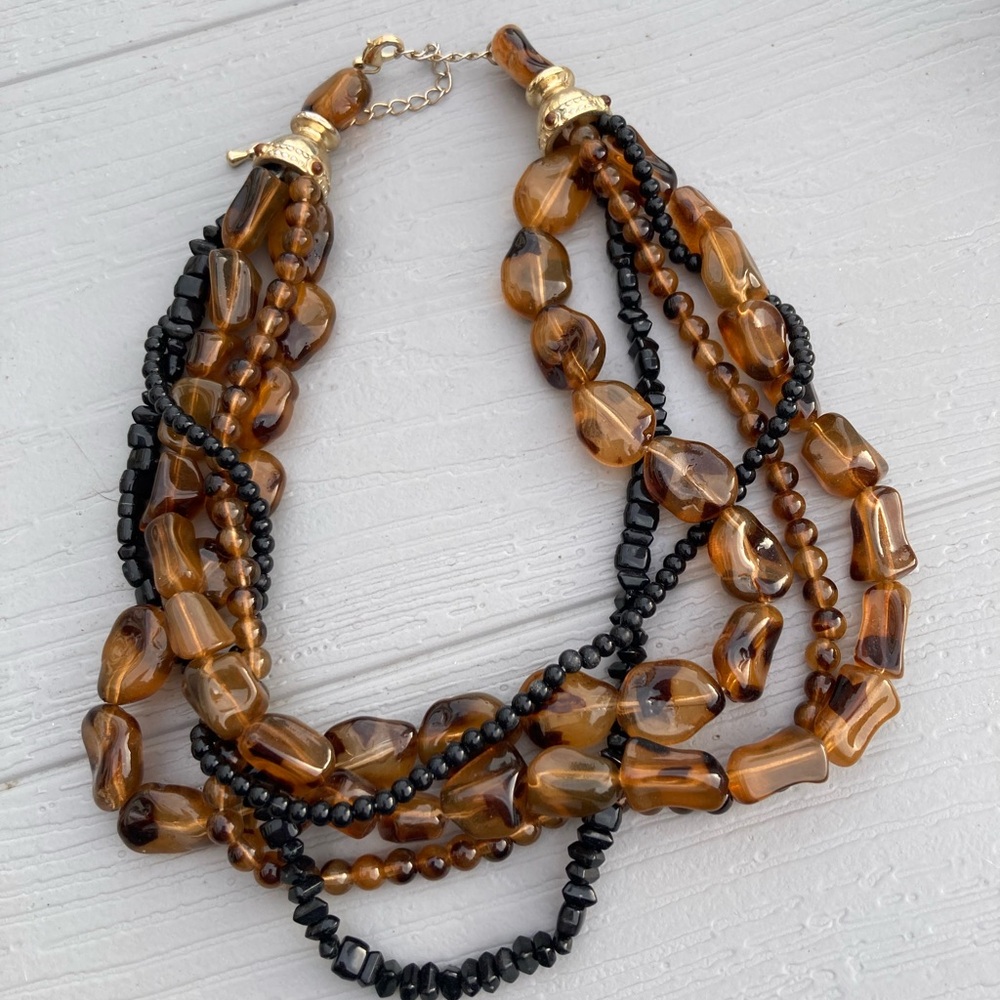 Acrylic Bead Necklace 5-strand twisted black and brown 16” long - Picture 6 of 9